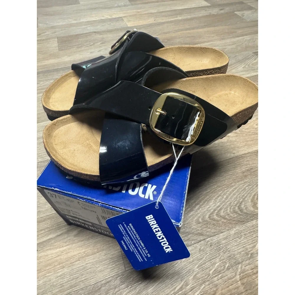 Birkenstock Siena Big Buckle Patent Black Sandals Womens 6 - Picture 2 of 6